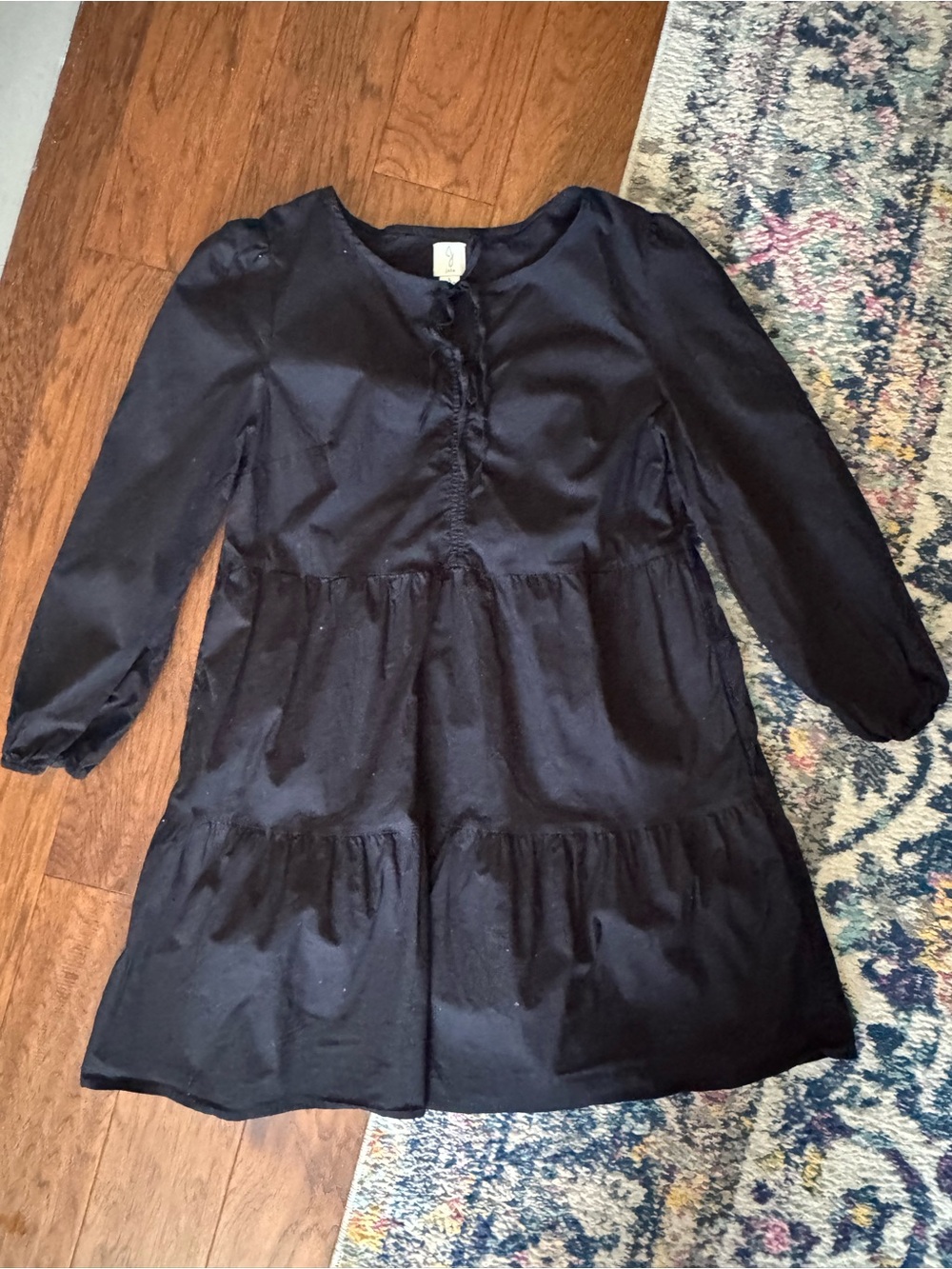 Joie Black Tiered Mini Dress Large with Bow Tie Front